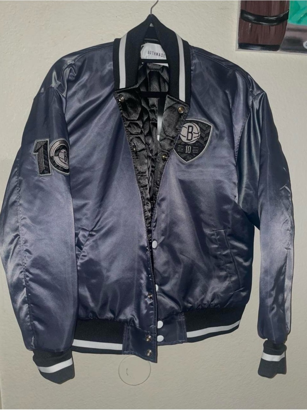 Authentic Brooklyn Nets silver Bomber Jacket